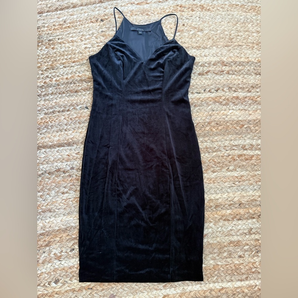 Guess Small Black Velvet 90s Witchy Goth Spaghetti Strap Dress